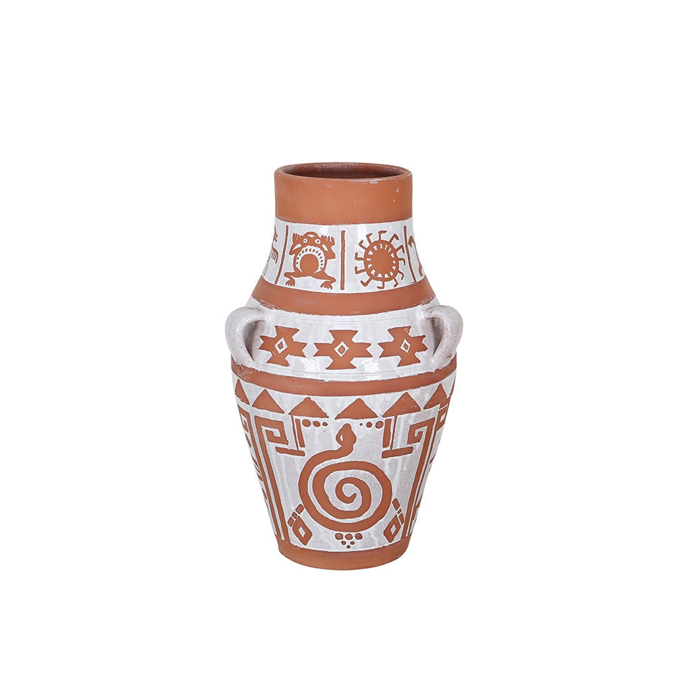 tribal planter pot White Tribal Pattern Garden Style Terracotta Planter