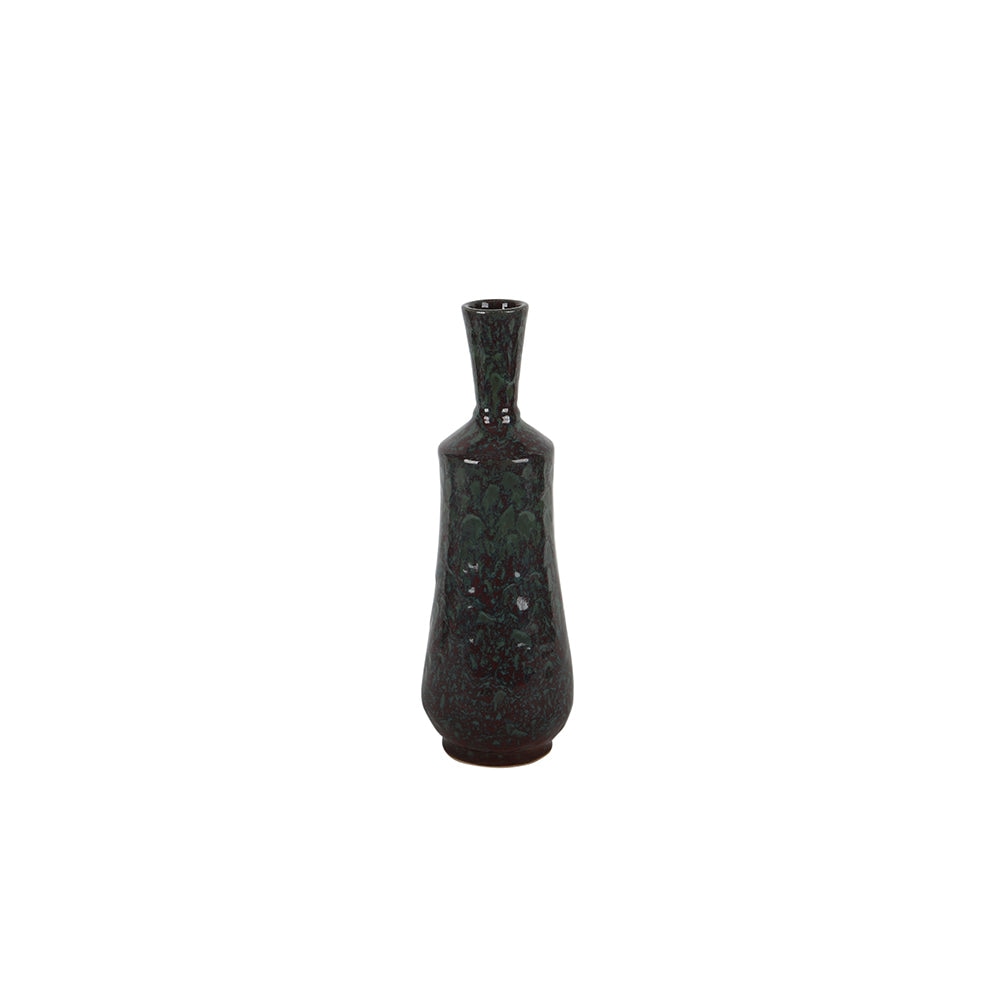 Dunkelgrüne Keramikvase mit Flaschenhals