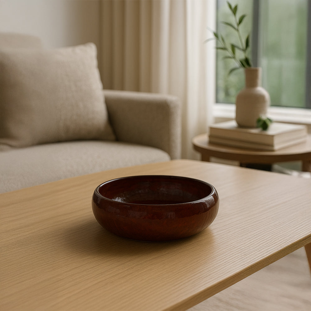 Cuenco redondo de cerámica esmaltada en color granate