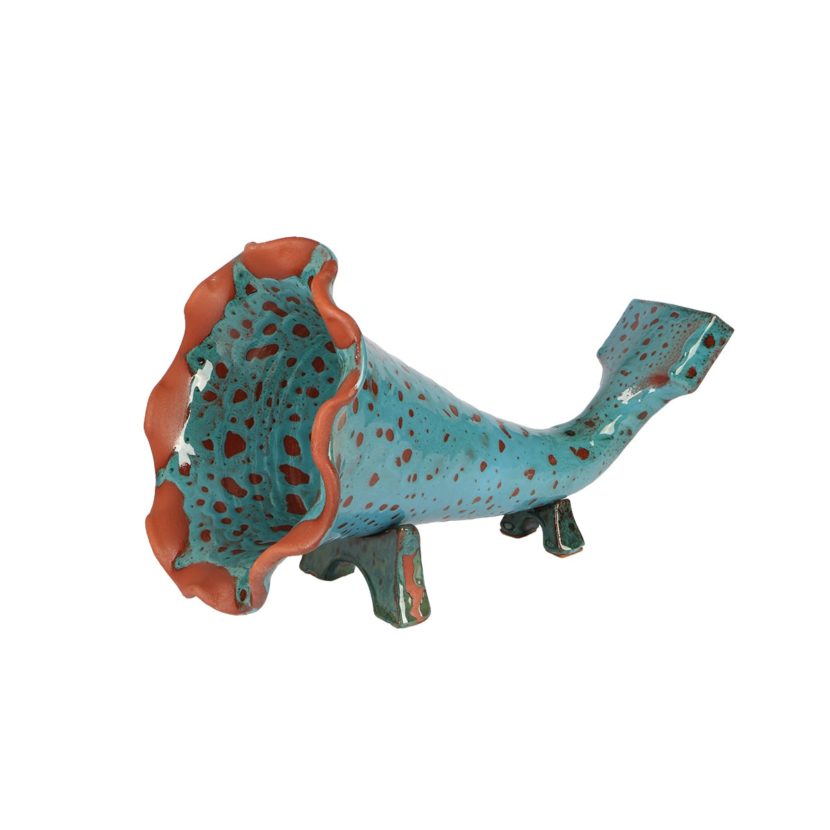 Amplificador de teléfono de cerámica con cuerno azul verdoso: un regalo único hecho a mano