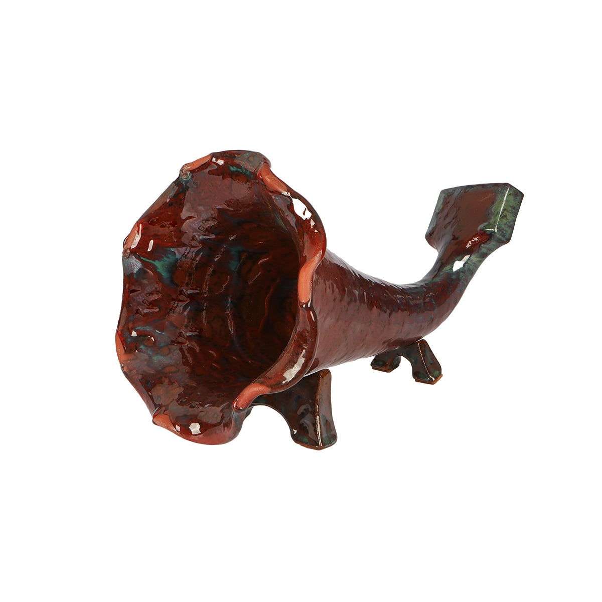 Amplificador de teléfono de cerámica con cuerno naranja quemado: un regalo artesanal y considerado