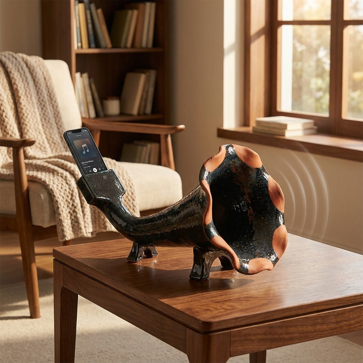 Amplificador de teléfono de cerámica de cuerno negro: un regalo único hecho a mano