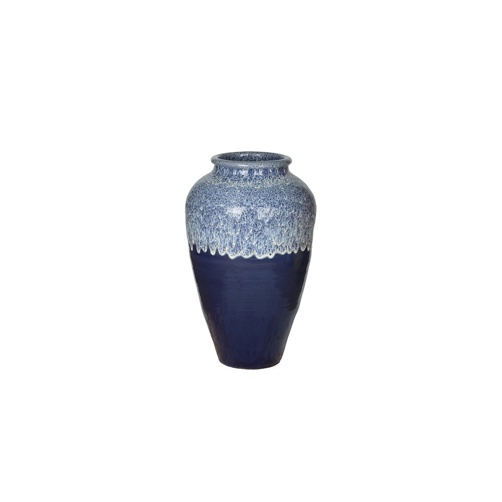 Blue drip glazed ceramic decorative planter, handmade by Clayspire.