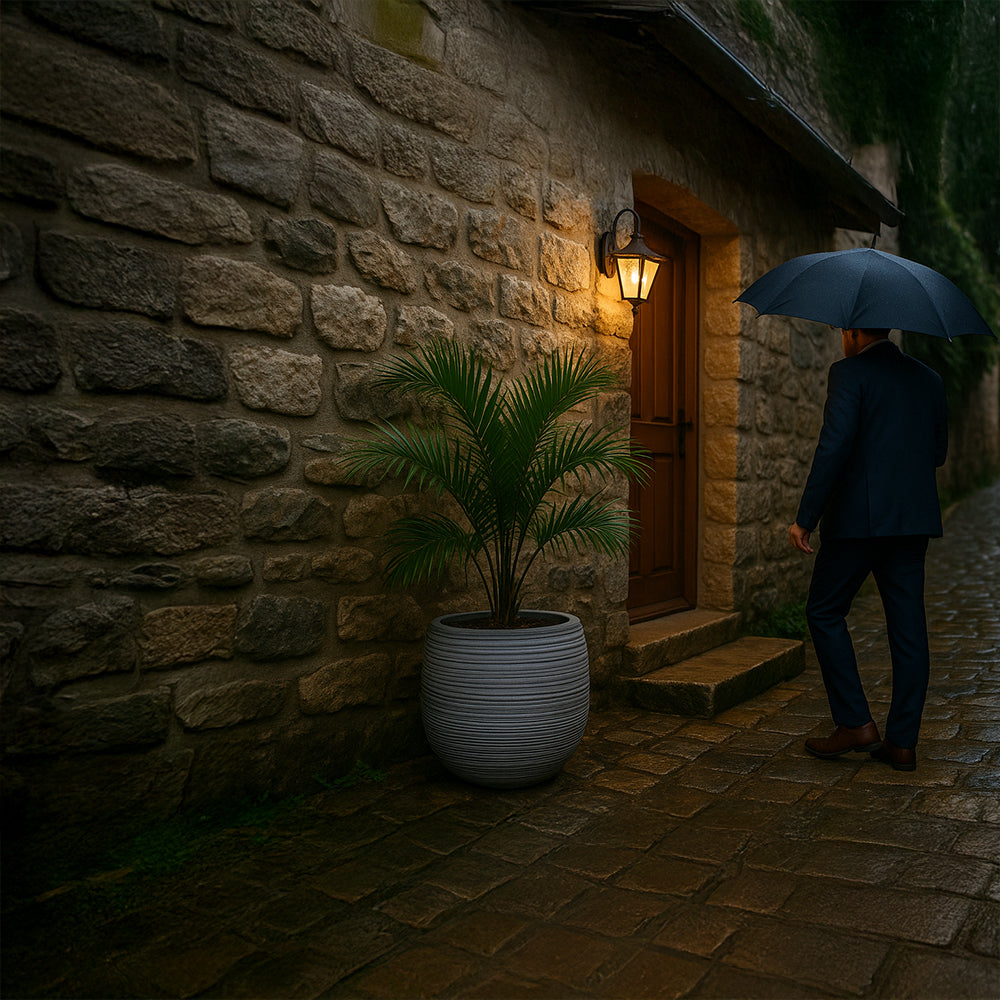 Gray Ribbed Decorative Ceramic Planter