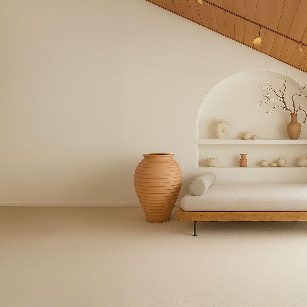 Jardinera decorativa de terracota acanalada beige