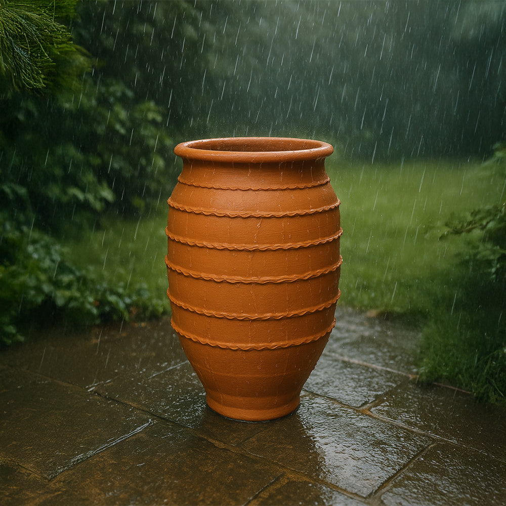 Jardinera de terracota ovalada estriada