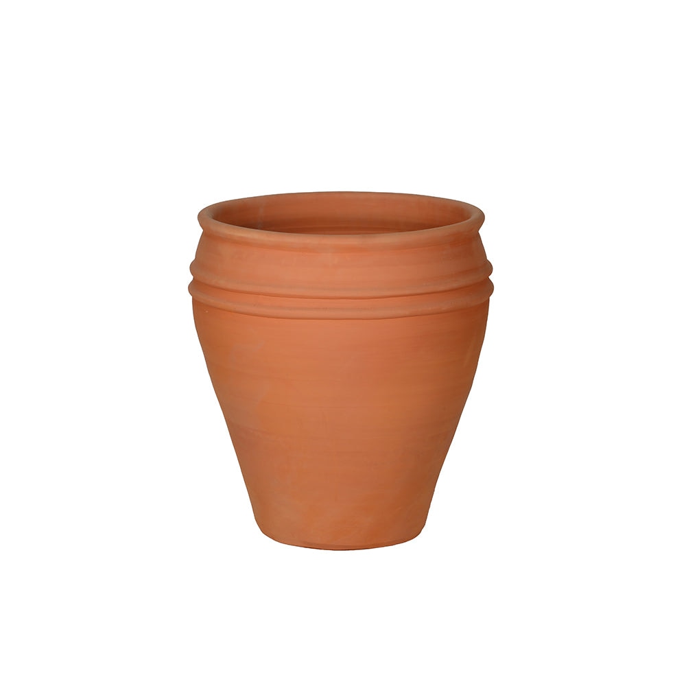 Maceta decorativa de terracota con borde recto y boca ancha