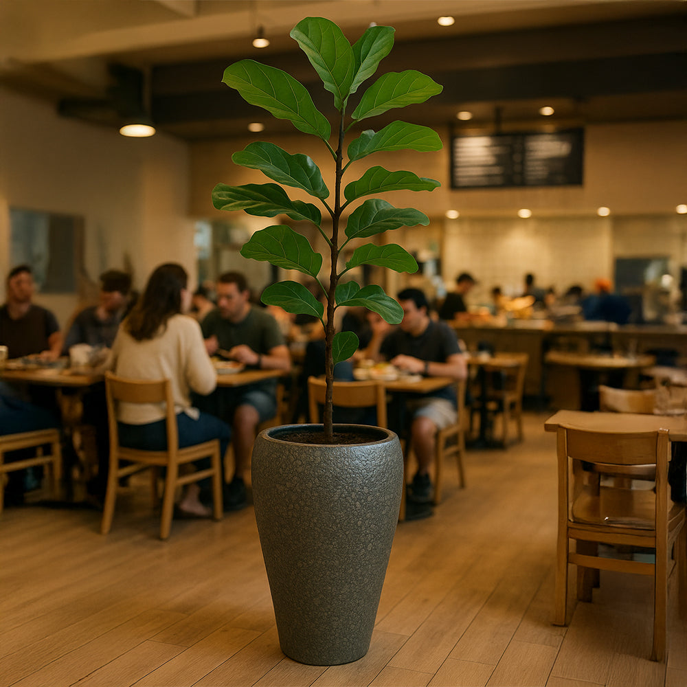 Maceta decorativa alta de cerámica con textura de carbón