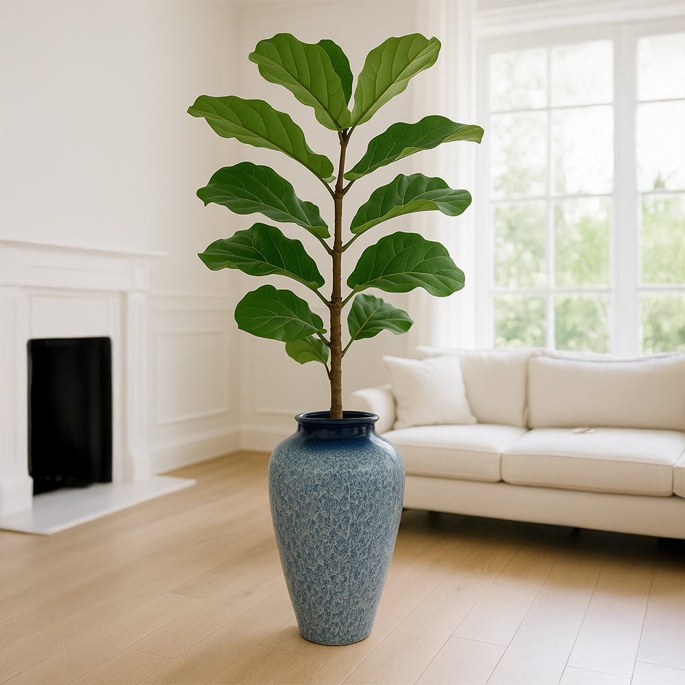 Maceta decorativa de cerámica alta con textura Blue Mist