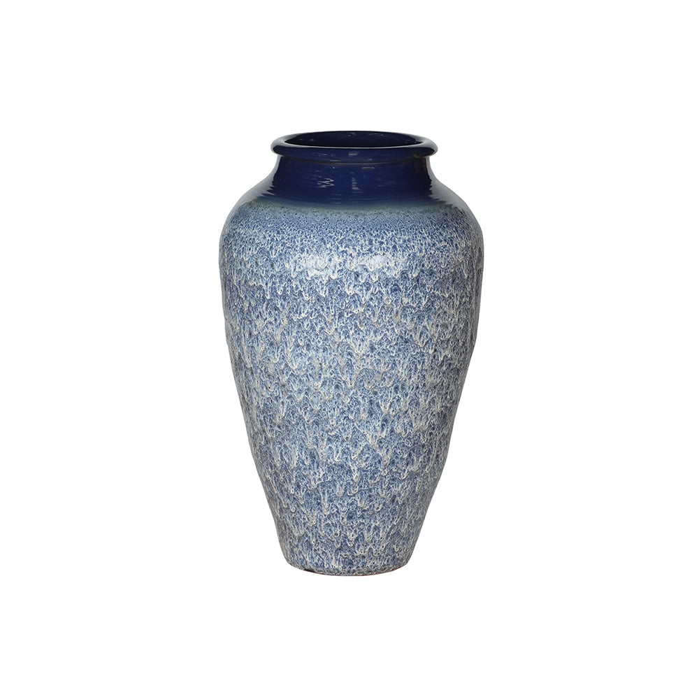 Maceta decorativa de cerámica alta con textura Blue Mist