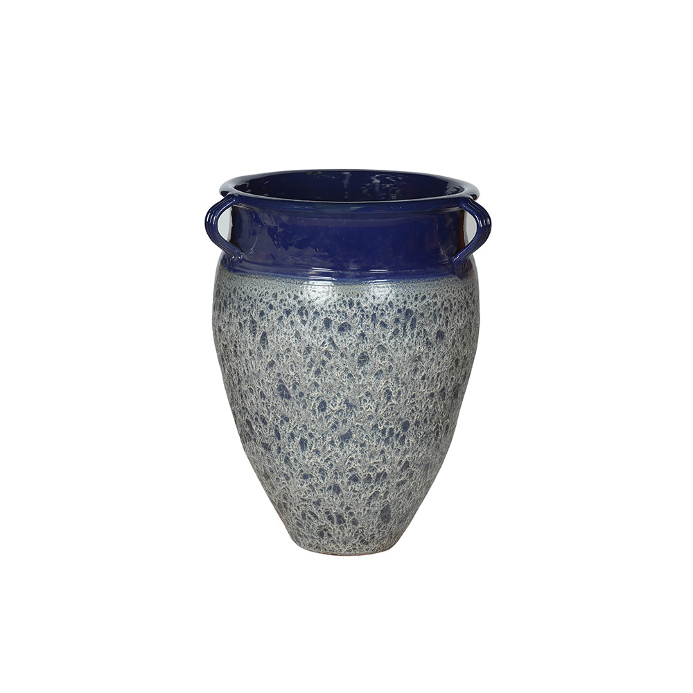 Maceta decorativa de cerámica con ánfora azul