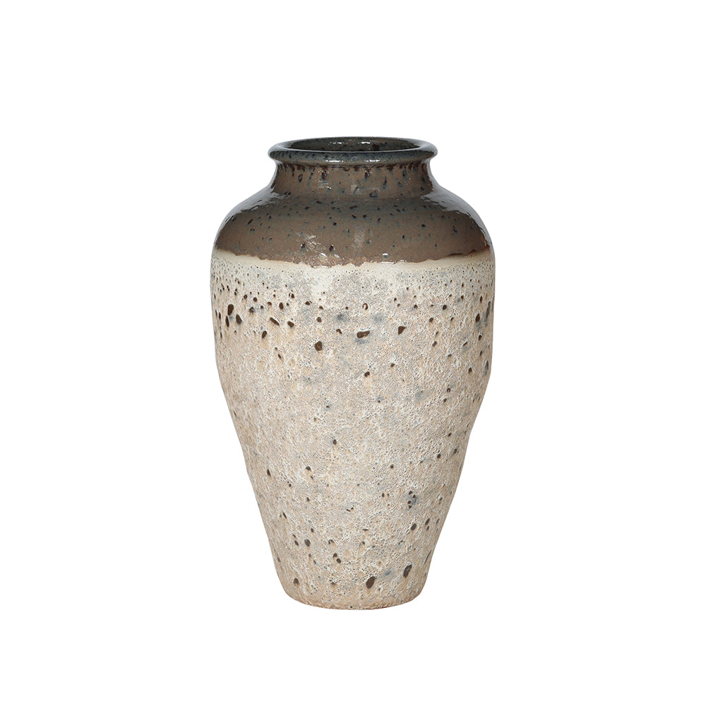 Maceta decorativa de cerámica con textura en beige