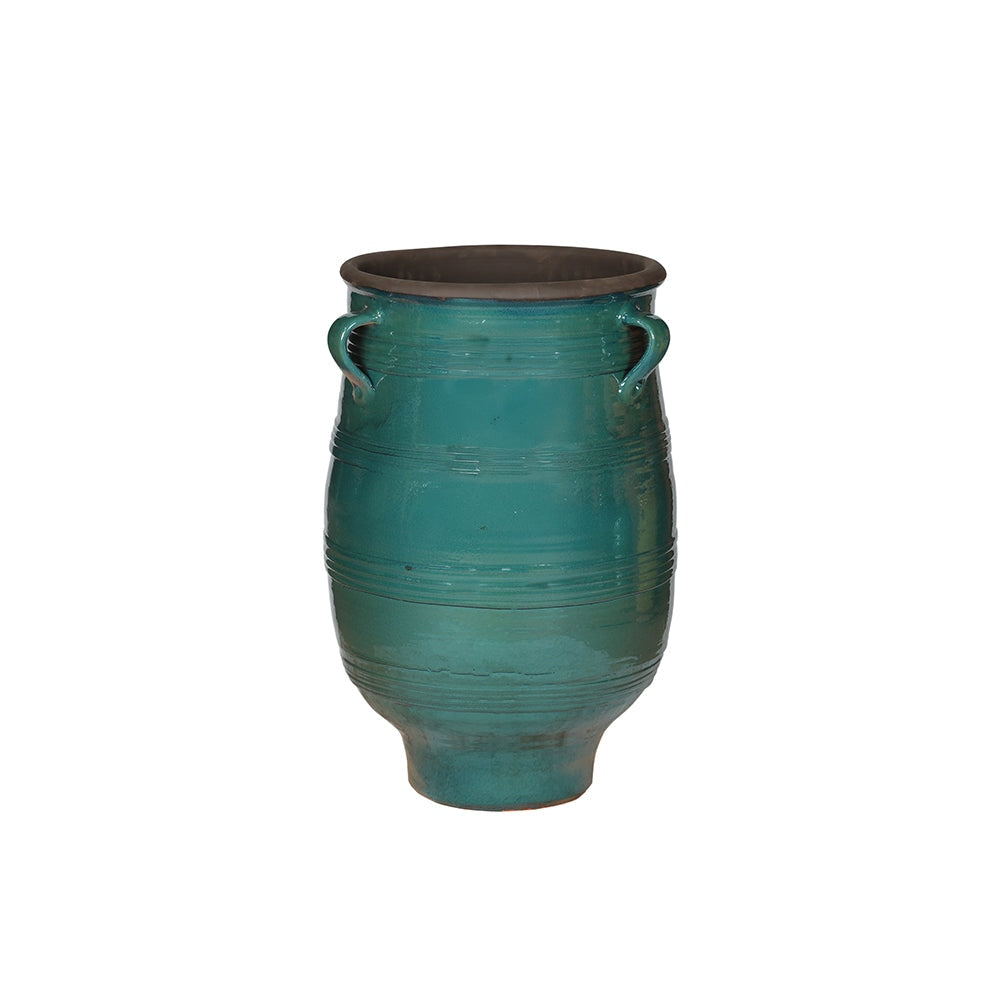 Maceta decorativa de cerámica con forma de barril esmeralda