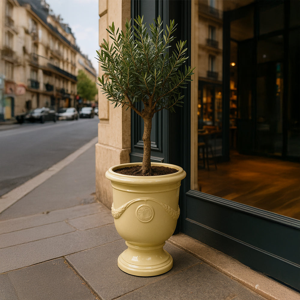 Jardinera de cerámica estilo jardín de color amarillo almendra