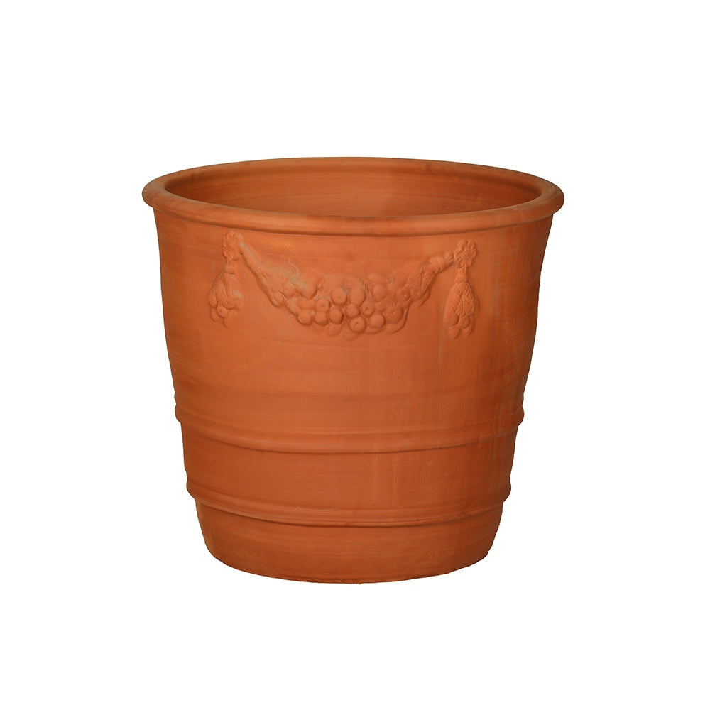 Maceta decorativa de terracota con borde de vid