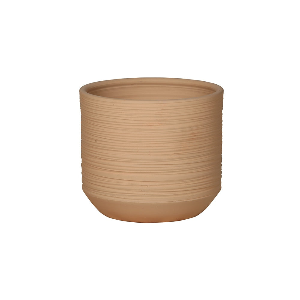 Jardinera baja decorativa de terracota con nervaduras de arenisca