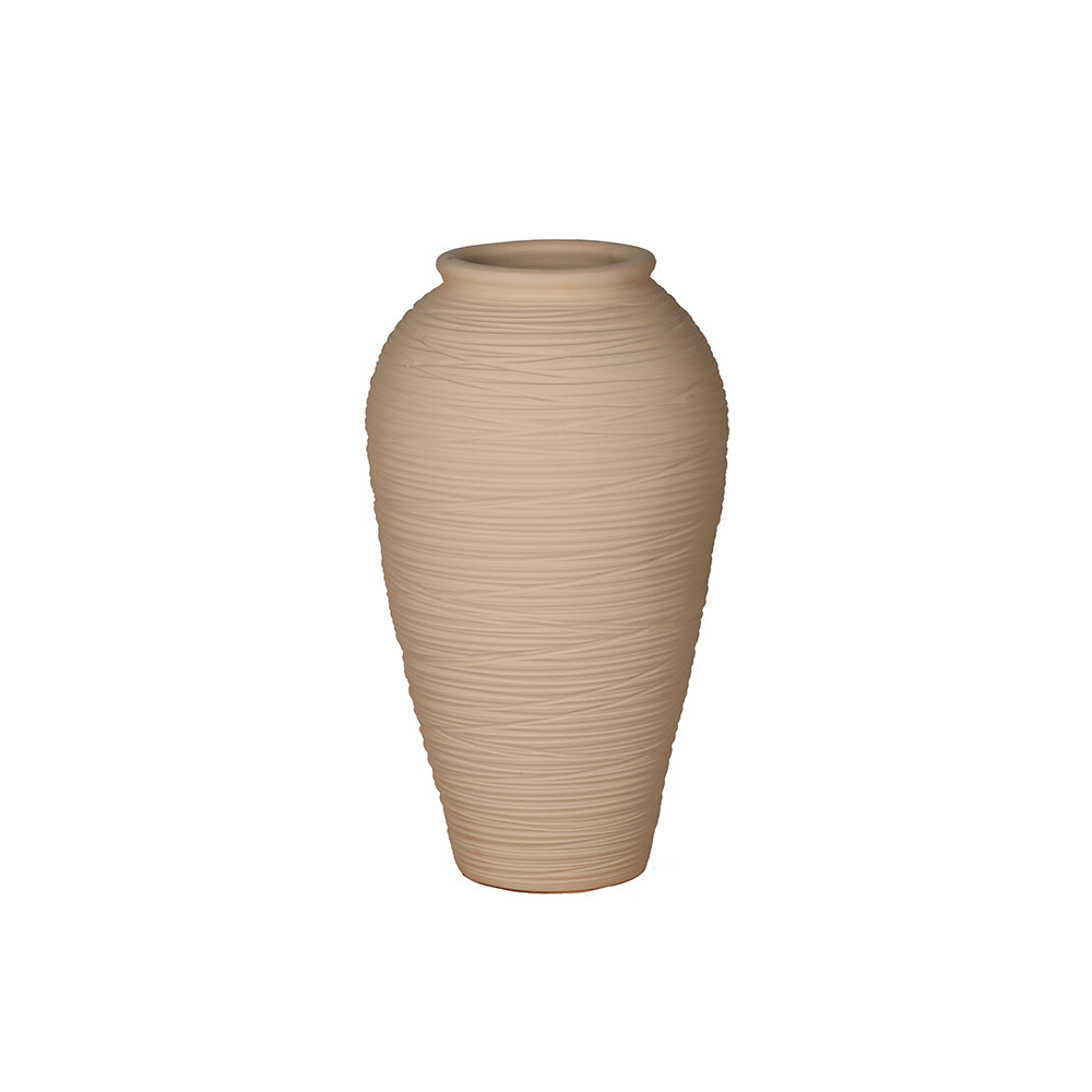 Jardinera alta de terracota texturizada en beige estilo jardín