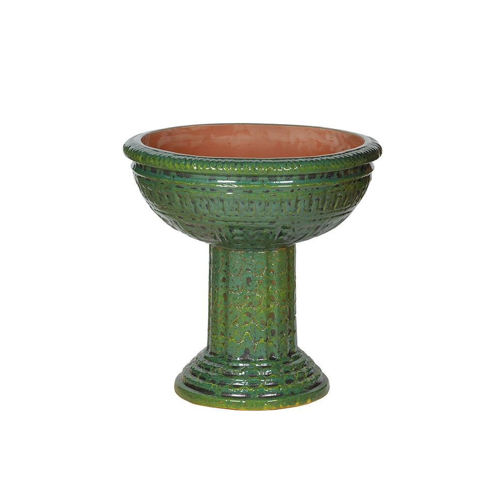 Maceta decorativa de cerámica con pedestal verde