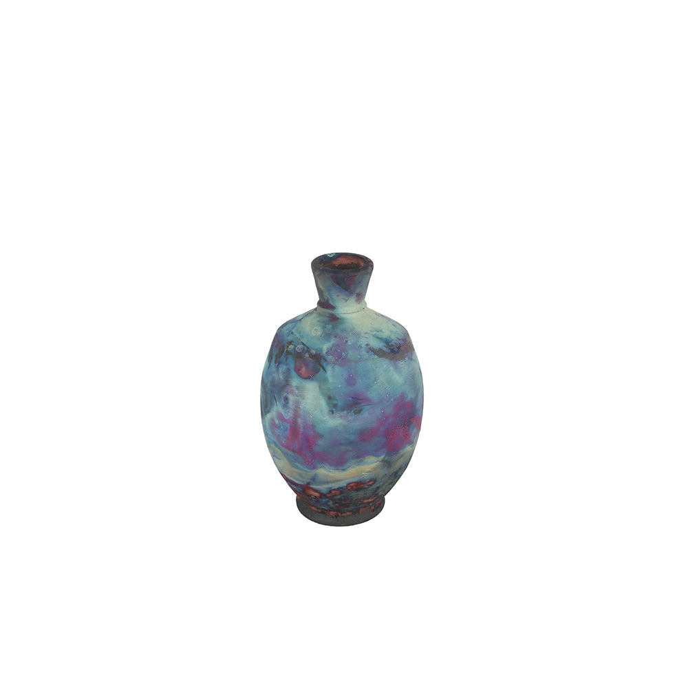 Jarrón de cerámica multicolor estilo raku pequeño