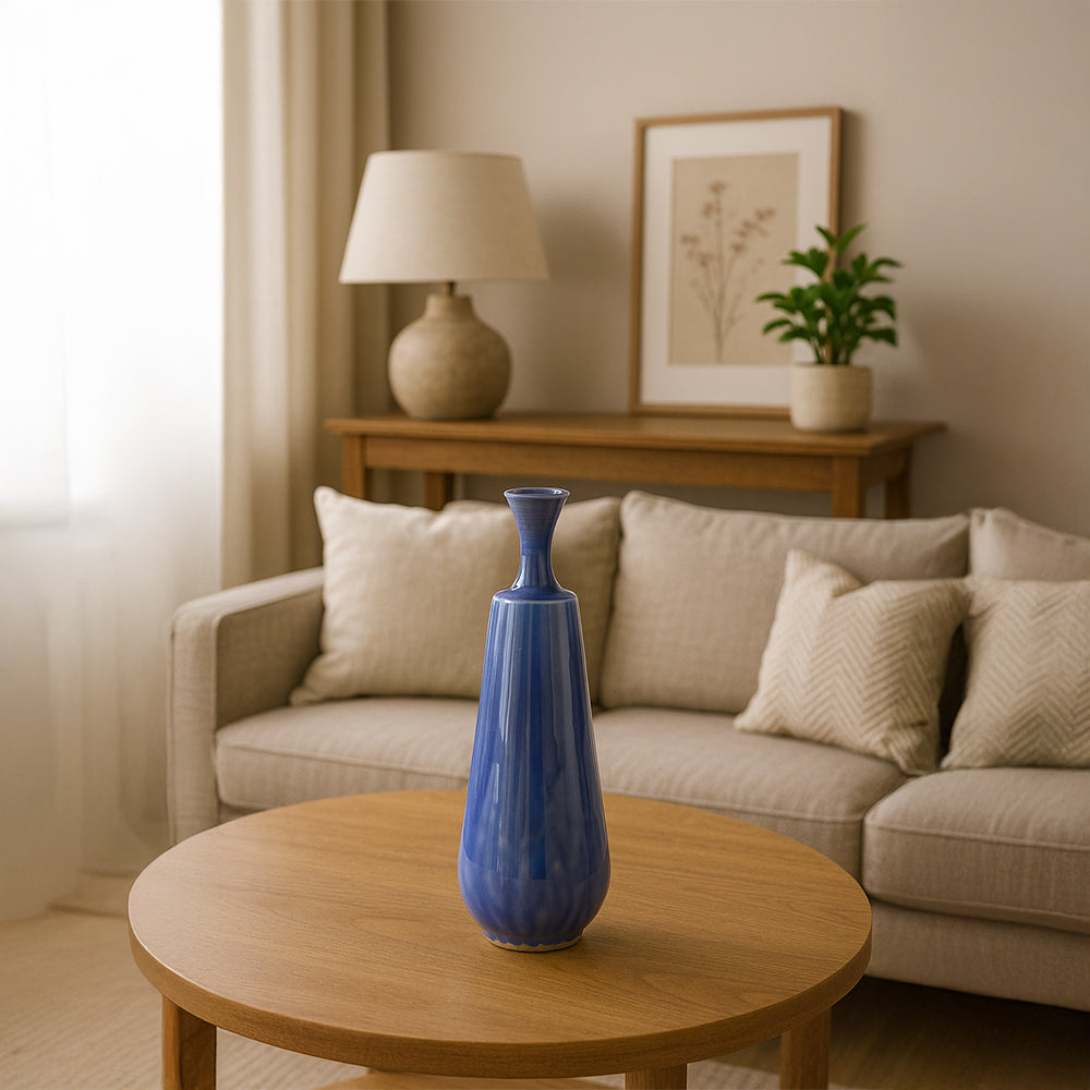 Blue Bottle Neck Ceramic Vase