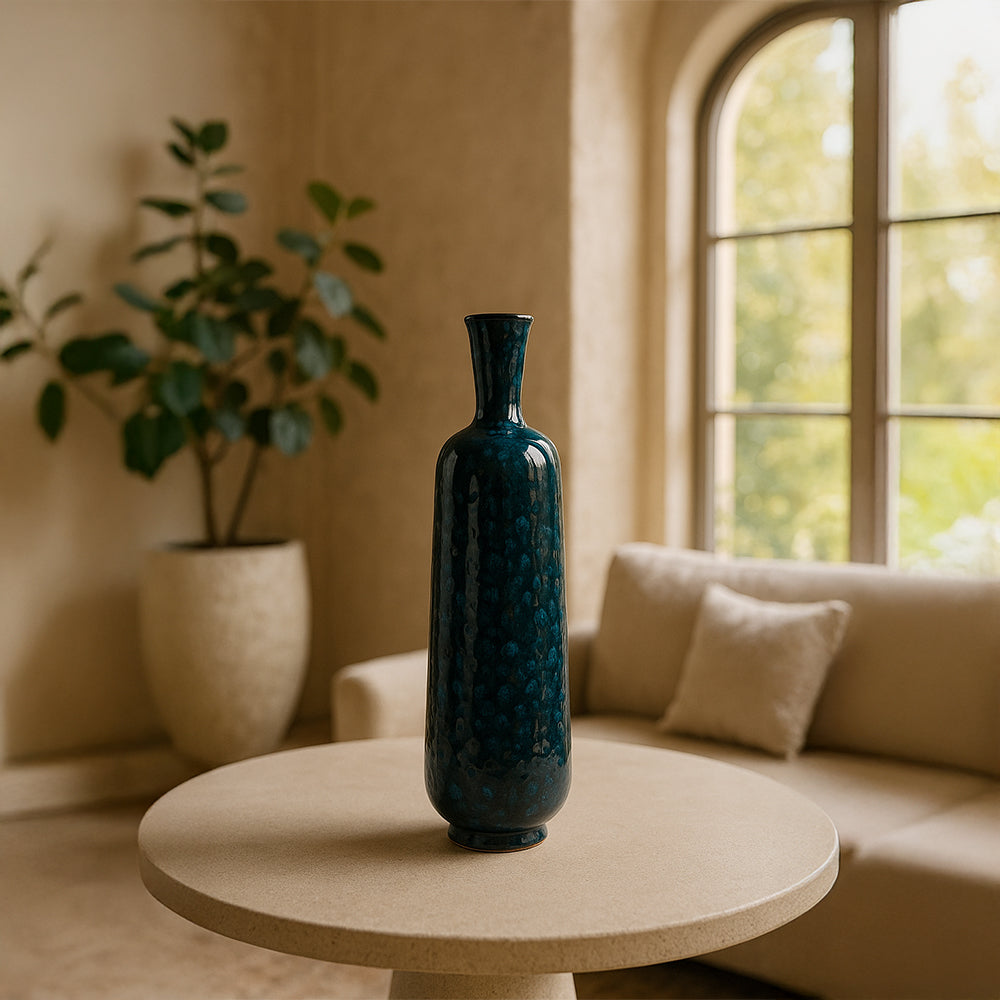 Deep Blue Textured Ceramic Vase