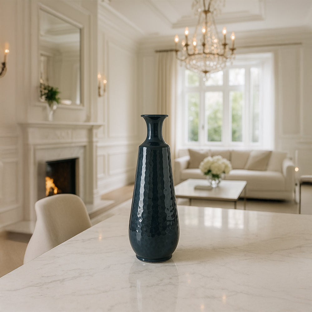 Midnight Blue Hammered Ceramic Vase