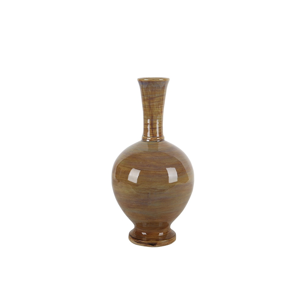 Woodgrain Footed Brown Decorative Ceramic Vase