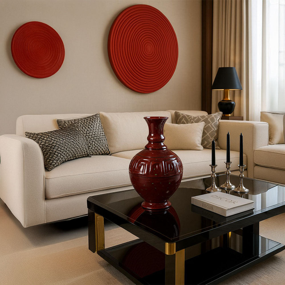 Burgundy Patterned Decorative Ceramic Vase