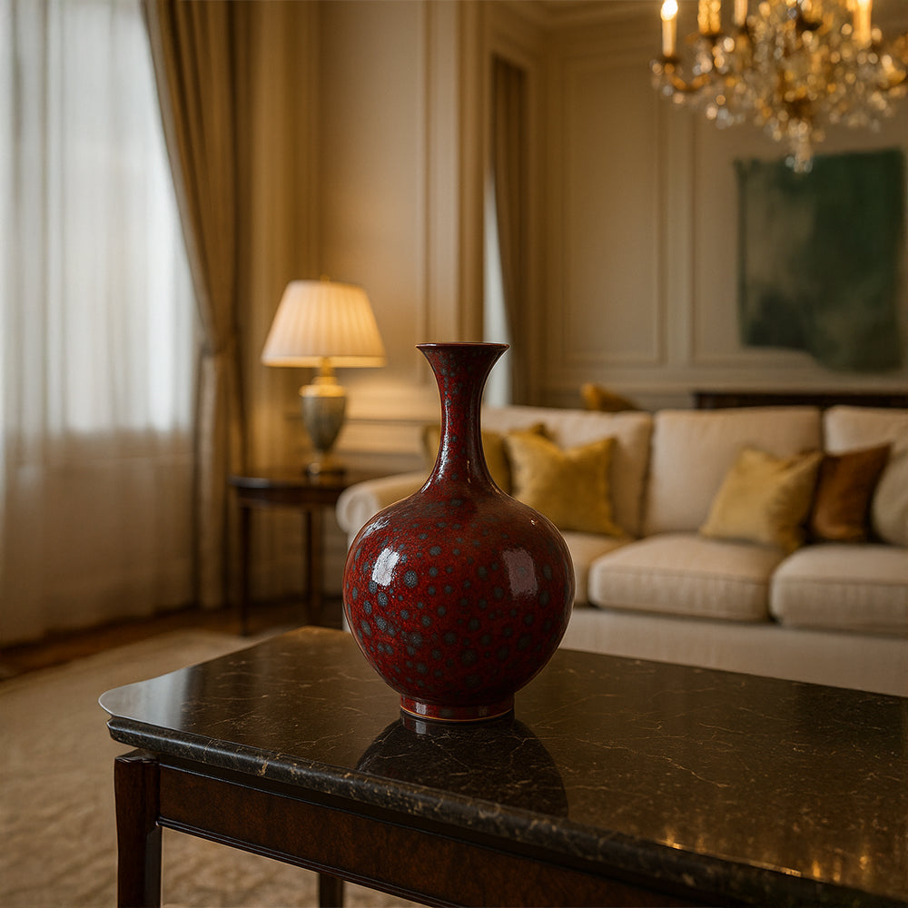 Crimson Flared Decorative Ceramic Vase