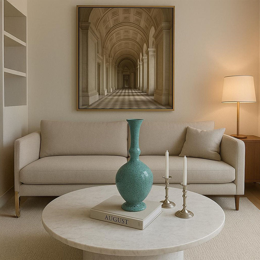 Turquoise Long Neck Decorative Ceramic Vase