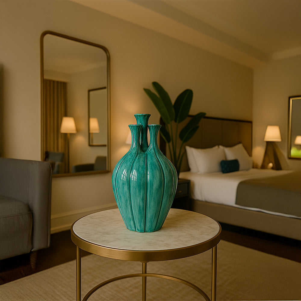 Turquoise Multi-Neck Decorative Ceramic Vase