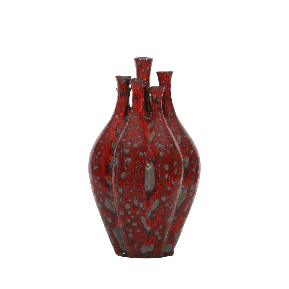 Jarrón decorativo de cerámica de varios cuellos Crimson Lava