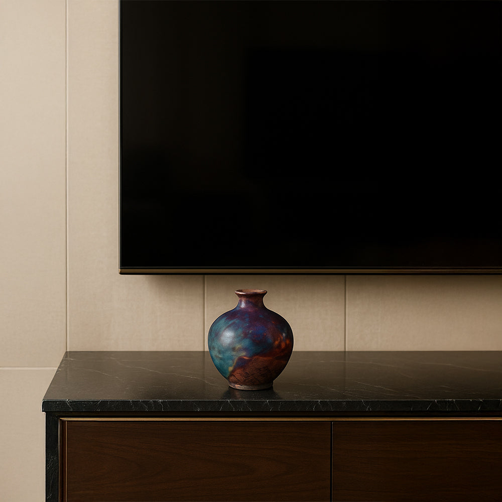 Cosmic Raku Style Round Body Ceramic Vase