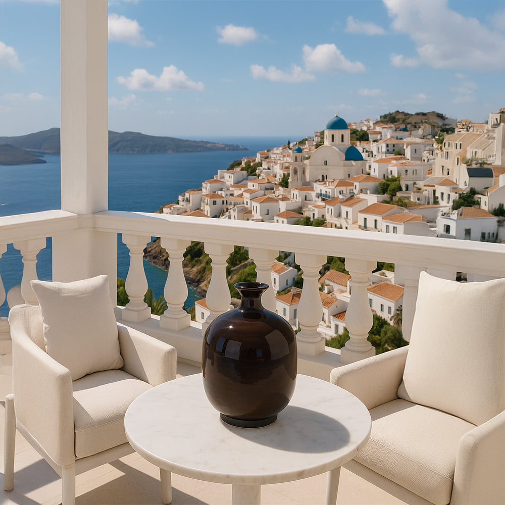 Jarrón de cerámica de cuello estrecho estilo moca raku