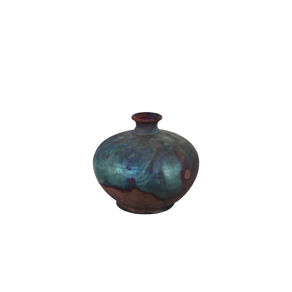 Jarrón de cerámica de cuello ancho estilo Aqua Raku