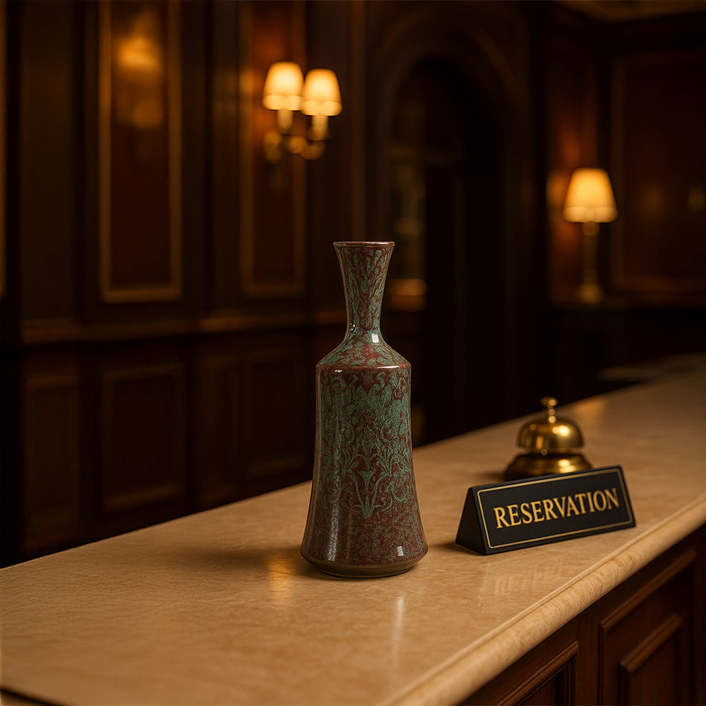 Jarrón decorativo alto de cerámica verde granate