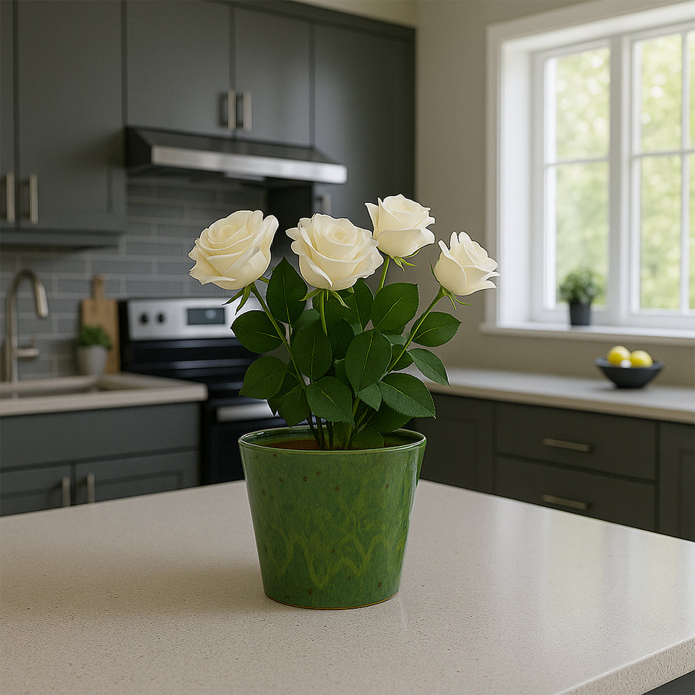 Maceta de cerámica verde bosque