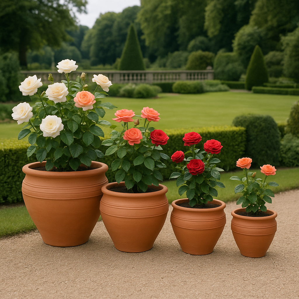 Juego de macetas de terracota redondas acanaladas