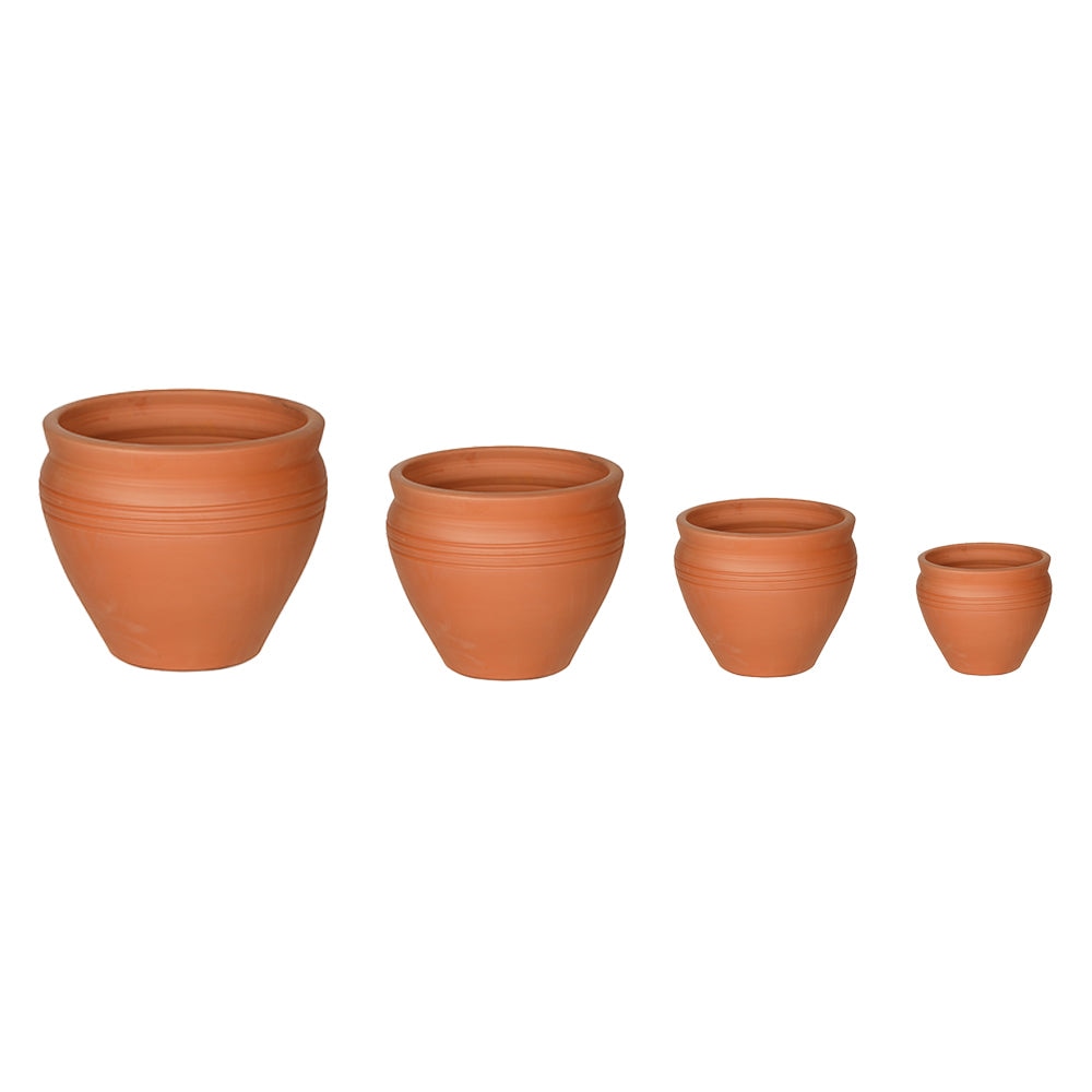 Juego de macetas de terracota redondas acanaladas