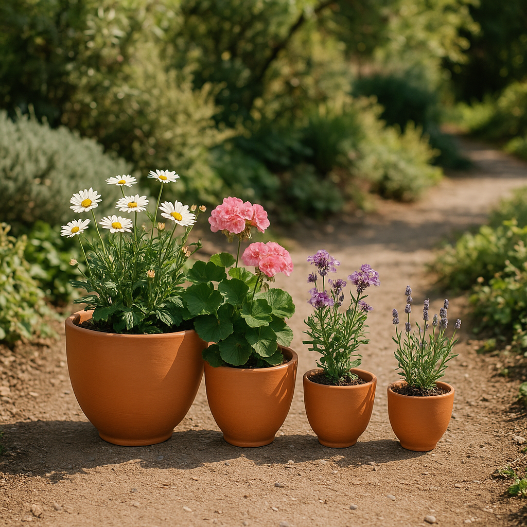 Juego de macetas clásicas redondas de terracota