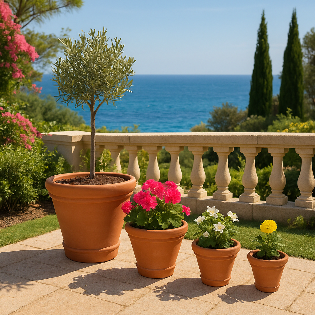 Juego de macetas de terracota con borde cónico