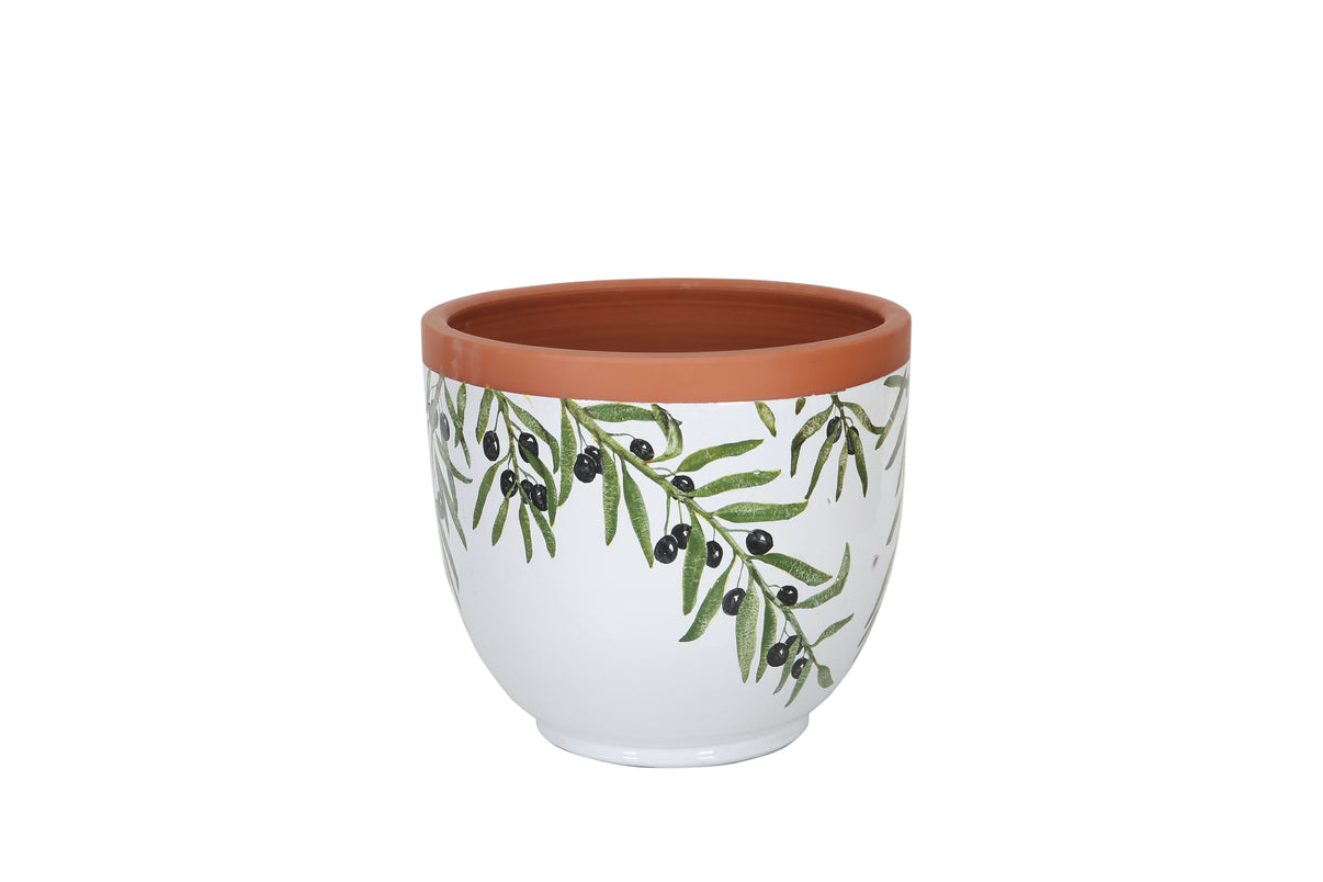 Maceta de terracota con forma de rama de olivo blanca