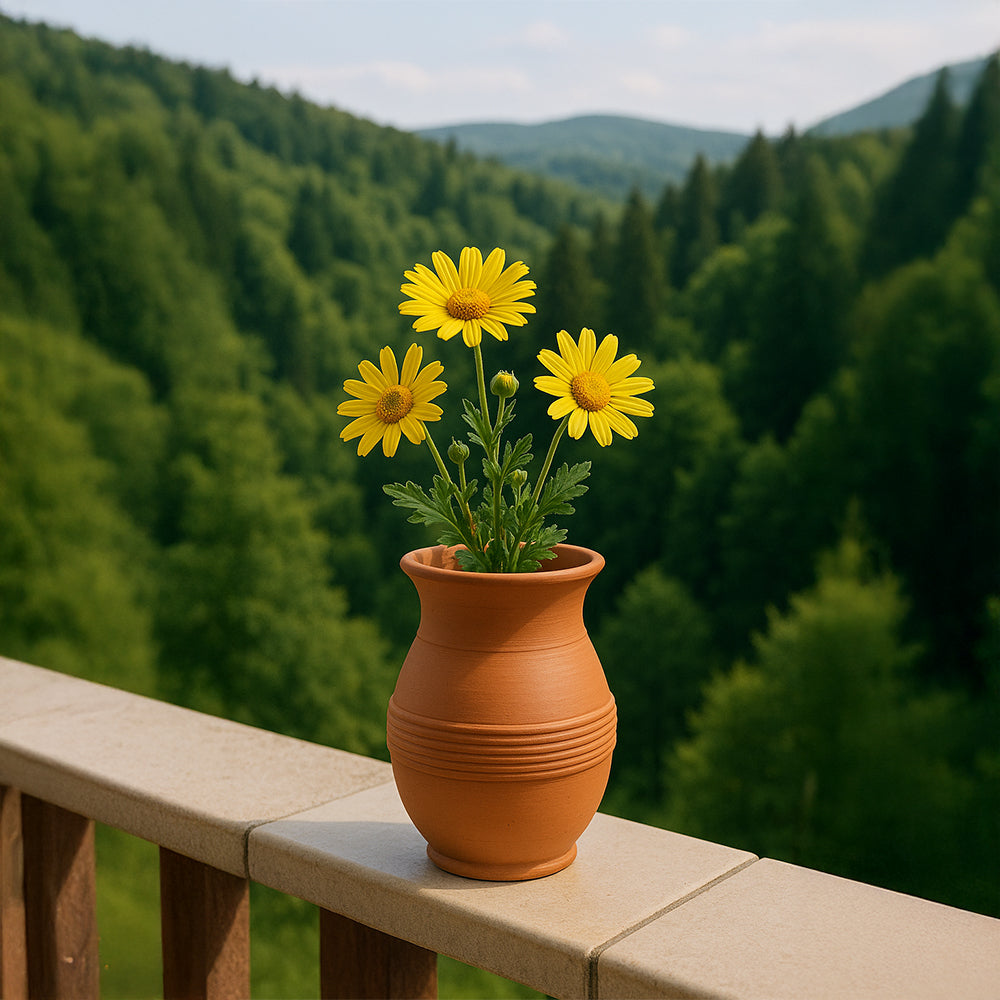 Maceta de terracota con cintura acanalada