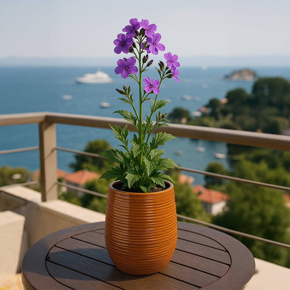 Maceta de cerámica con línea ámbar