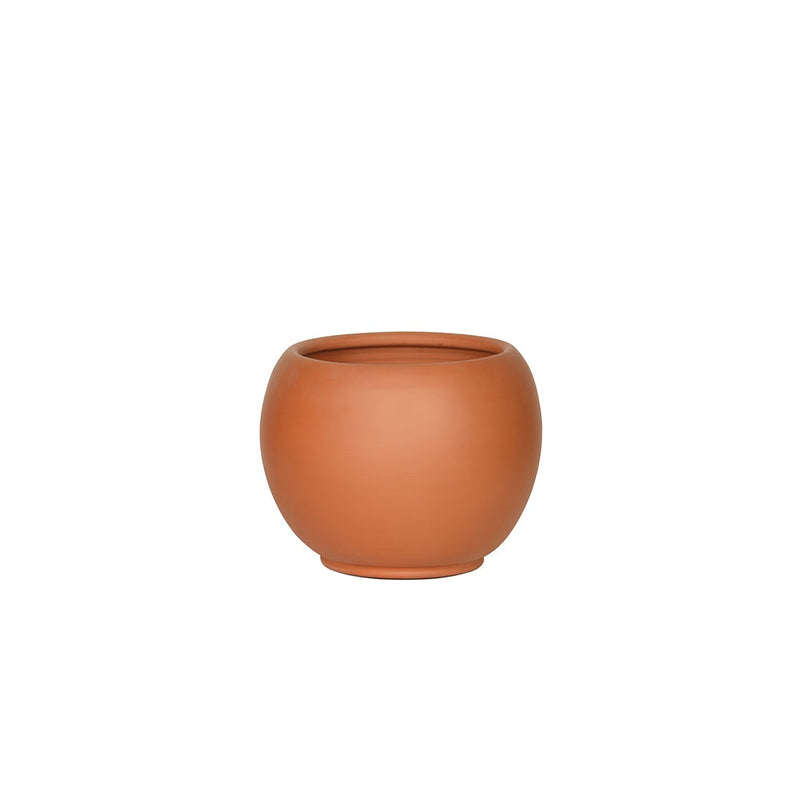 Round belly terracotta flower pot, handmade by Clayspire.