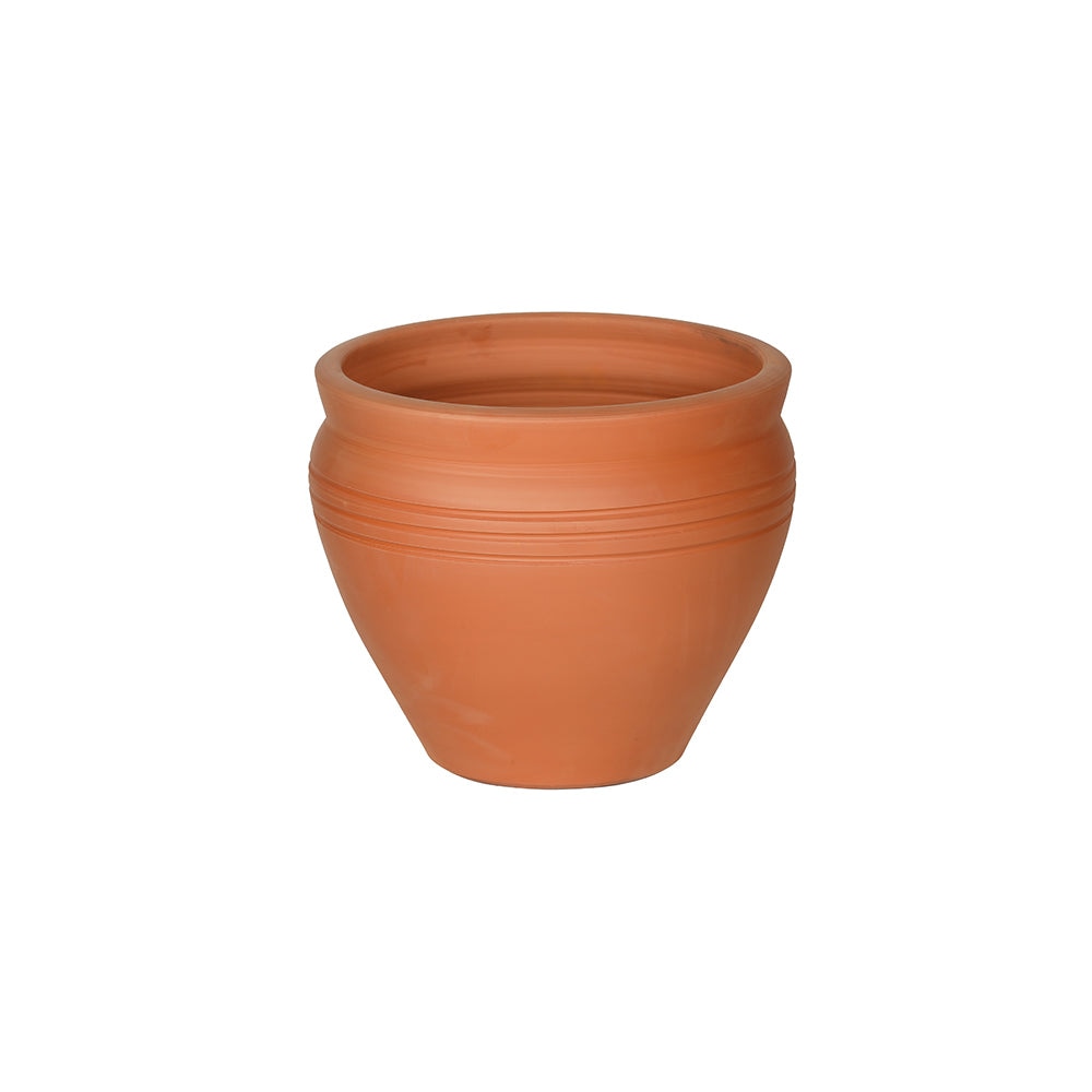 Ausgestellter, gerippter Terrakotta-Blumentopf