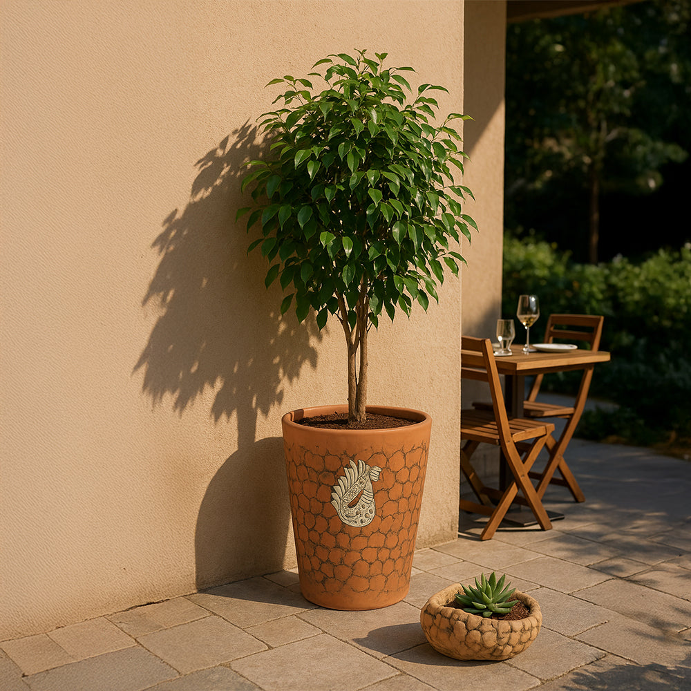 Maceta de terracota tallada con forma de gallo para exterior