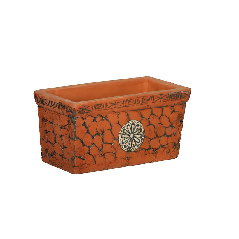 Embossed brick rectangular rustic terracotta outdoor flower pot, handmade by Clayspire.