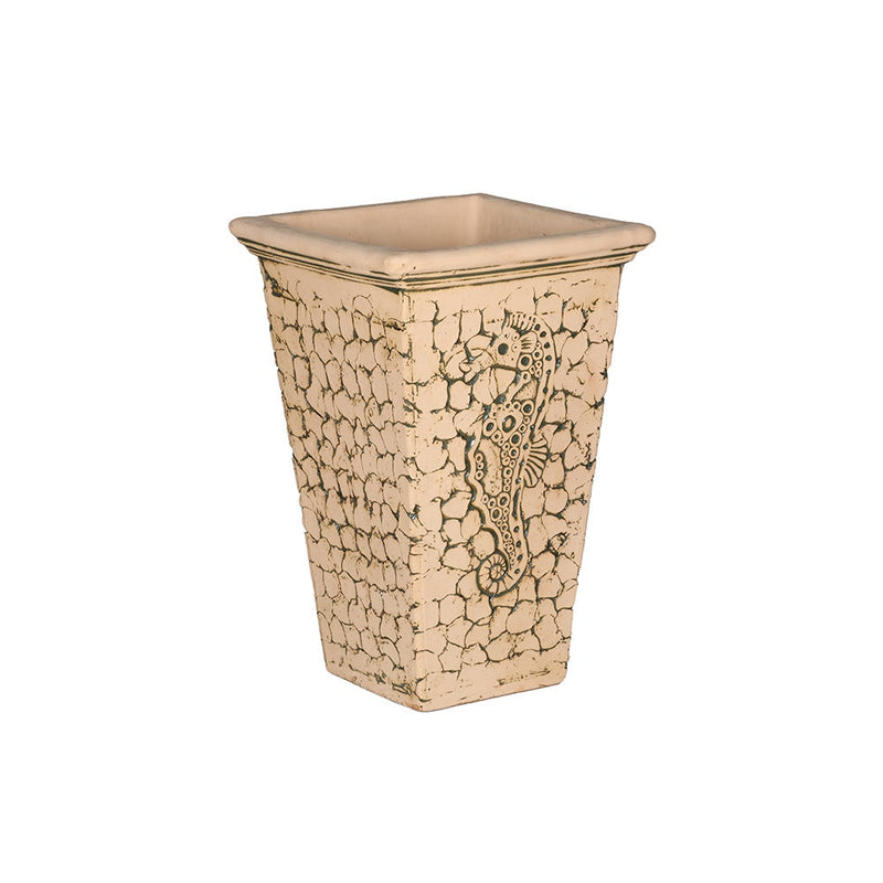Seahorse square pedestal rustic terracotta outdoor planter, handmade by Clayspire.