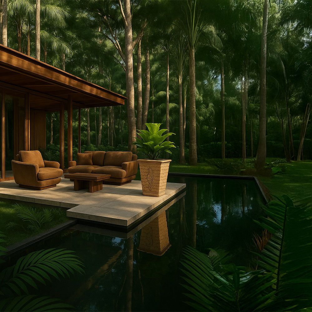 Maceta de terracota para exterior con pedestal cuadrado de caballito de mar